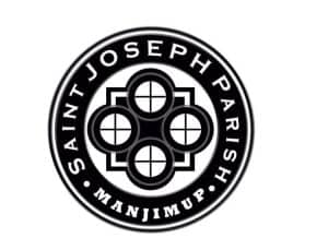 Saint Joseph Parish logo in black and white with circular design.