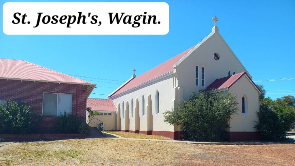 St. Joseph's Church in Wagin, Western Australia, with clear blue sky.