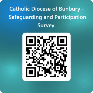QR code for Bunbury Catholic Diocese safeguarding survey.