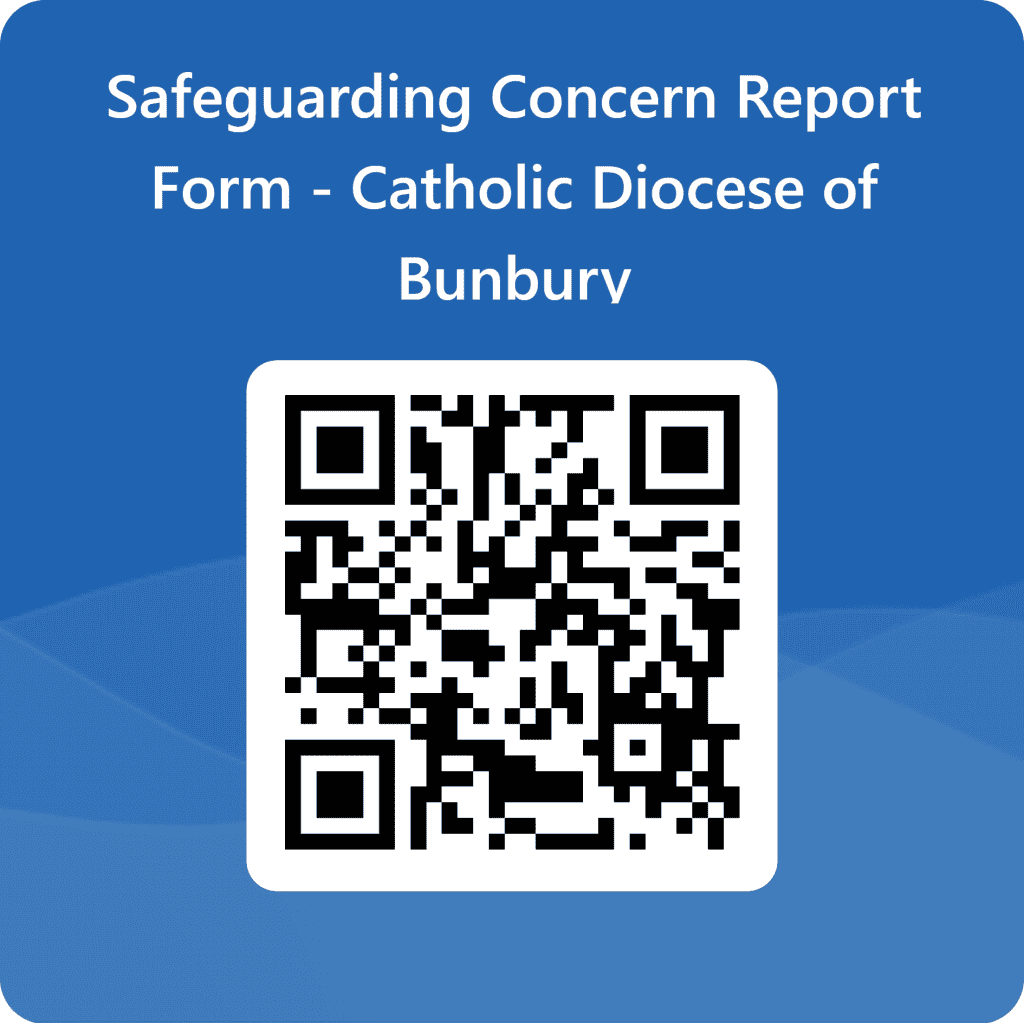 Safeguarding Concern Report Form for Bunbury Catholic Diocese with QR code.