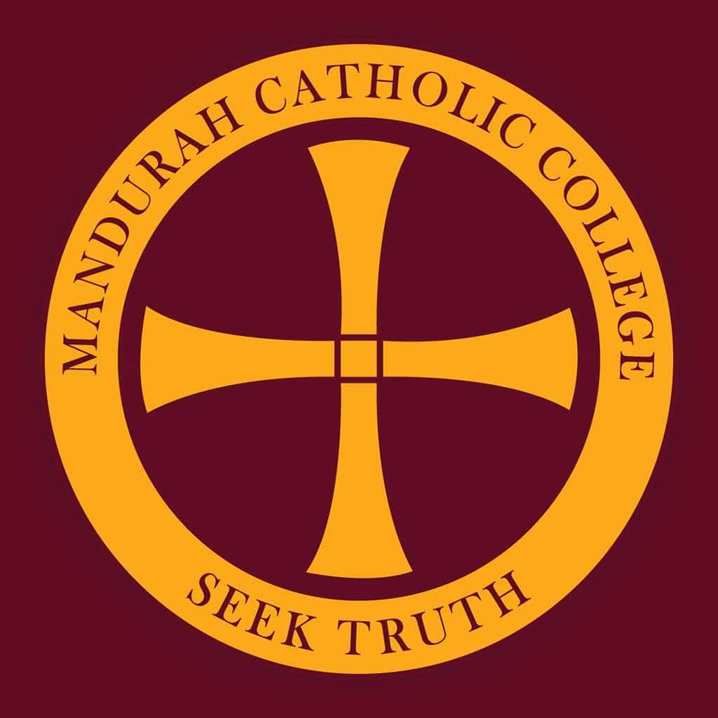 Mandurah Catholic College emblem with cross and motto Seek Truth.